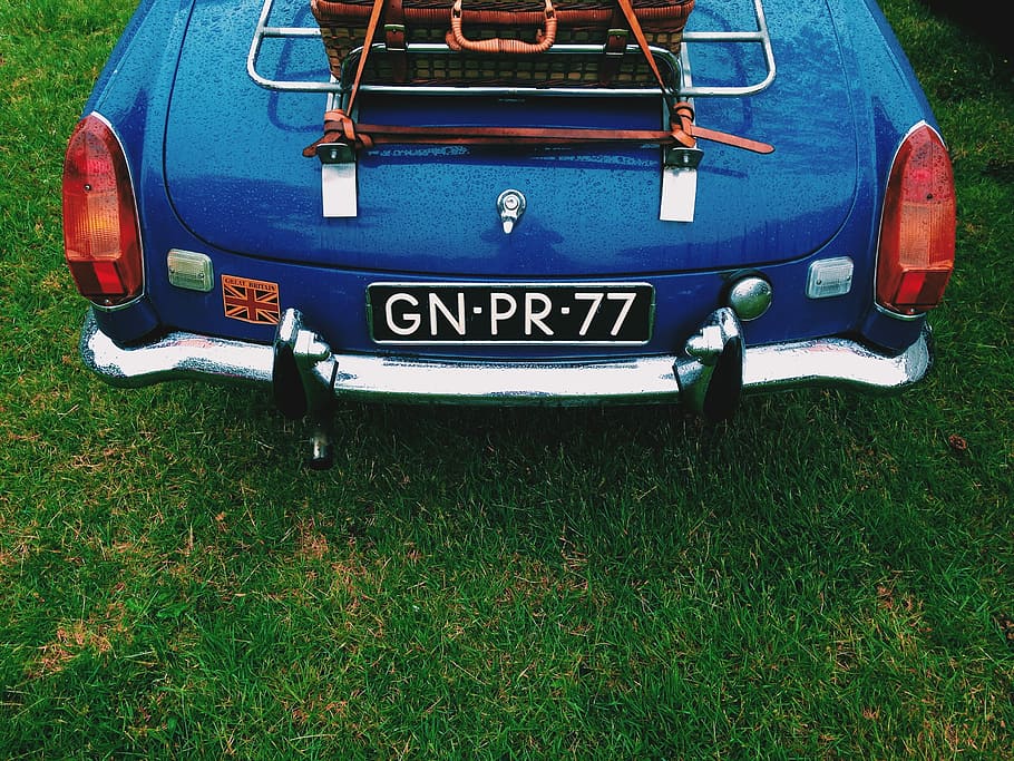 blue GN-PR-77 car license plate, retro Styled, old-fashioned HD wallpaper