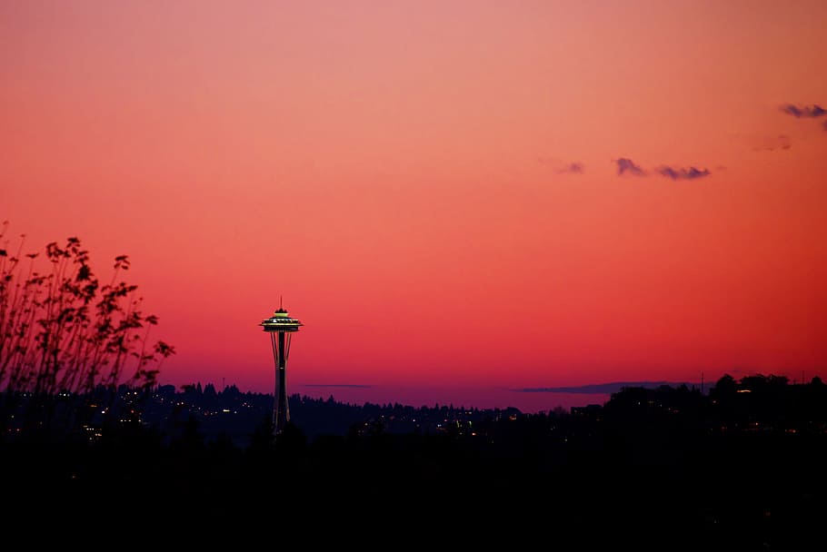 Space Seattle, Seattle Washington, gray, clouds, red, sunset HD wallpaper