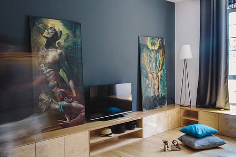 Modern loft apartment full of art, interior, interior design HD wallpaper