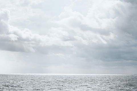 landscape photo of ocean under cloudy sky, clouds, gray, sea HD wallpaper