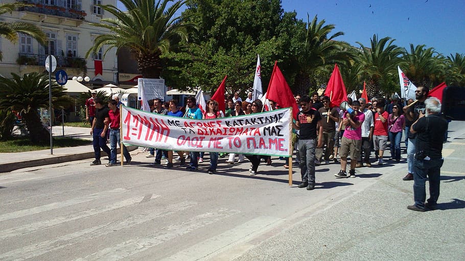 Greece, Demonstration, May 1, celebration, large group of people HD wallpaper