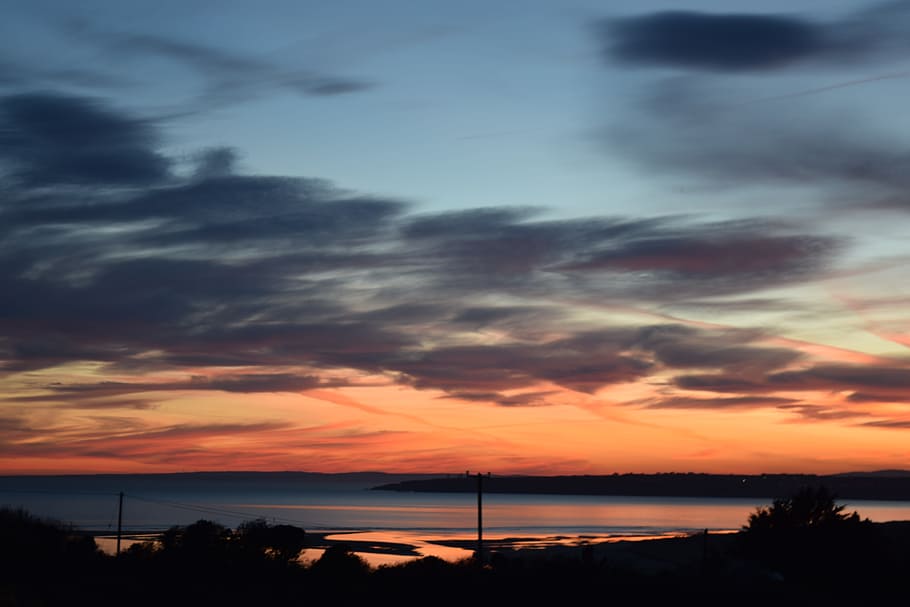 Sky, Water, Sunset, Clouds, beauty in nature, silhouette, scenics HD wallpaper