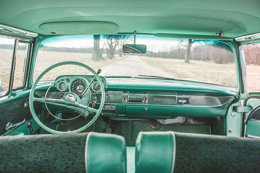 interior view of vehicle on road, photo of green vehicle dashboard HD wallpaper