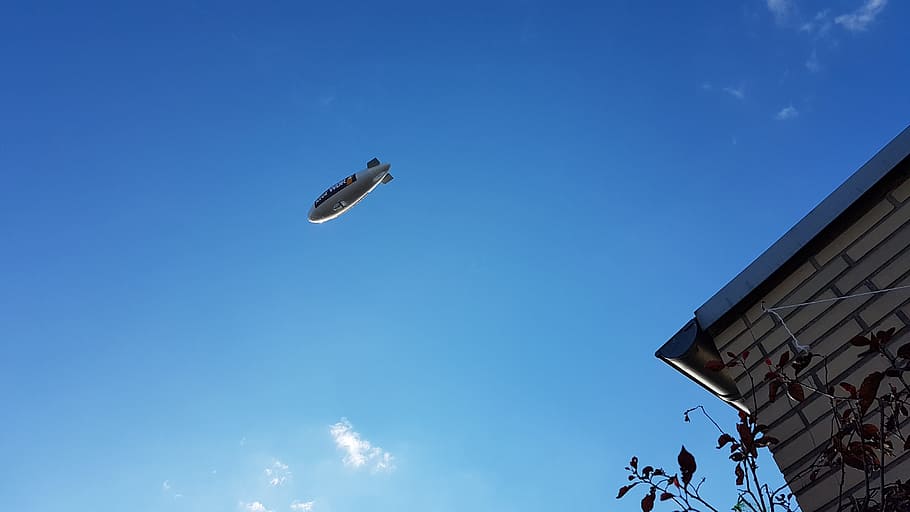 zeppelin, blue sky, time out, low angle view, flying, nature HD wallpaper