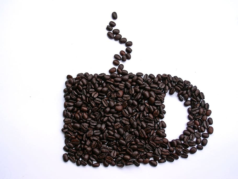 coffee beans in coffee mug illustration, cup, hot, aroma, java, HD wallpaper