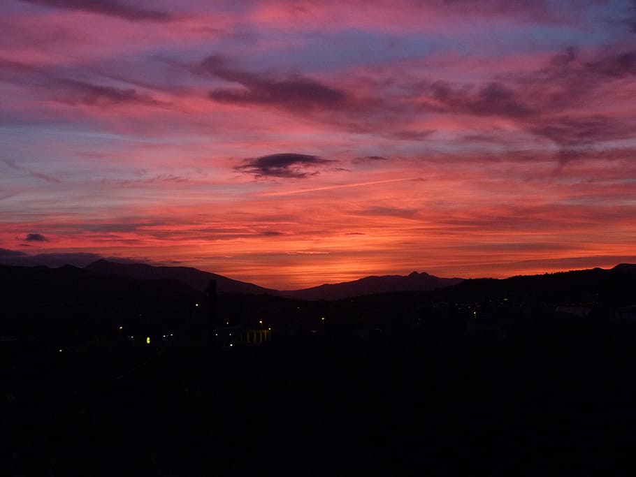 sunset, mountain, sky, silhouette, cloud - sky, scenics - nature HD wallpaper
