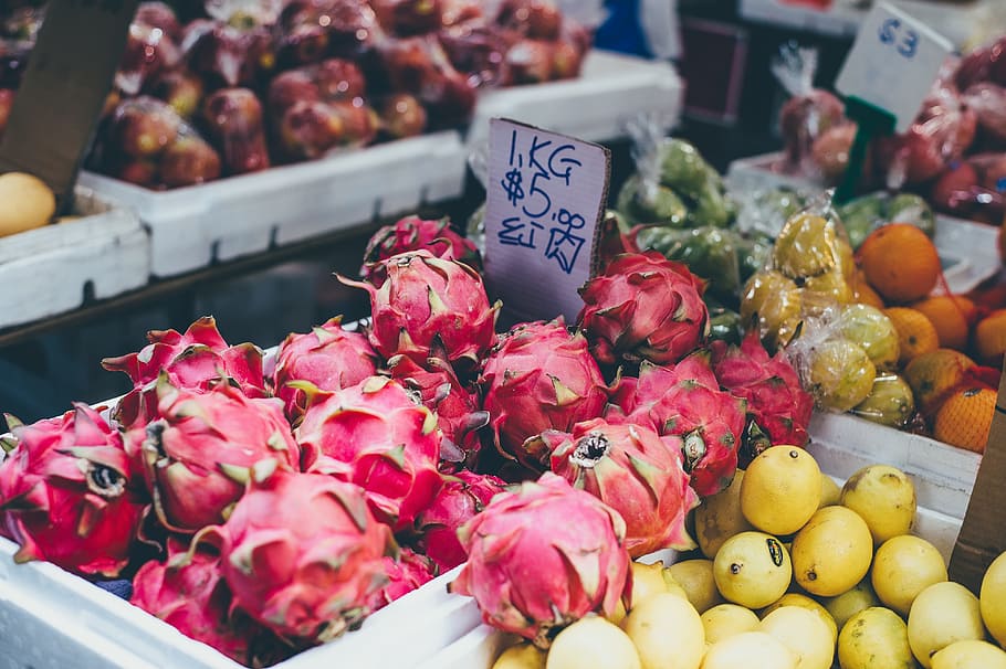 orange, mango, dragonfruit, price, tag, stand, market, grocery HD wallpaper