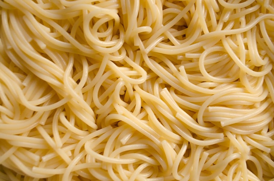 cooked spaghetti, pile, pasta, close-up, heap, italian, meal HD wallpaper
