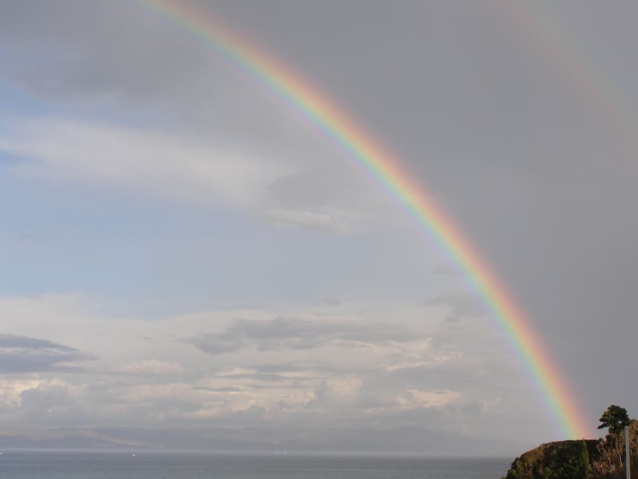 rainbow over body of water, mytilene, lesvos, greece, beauty in nature HD wallpaper