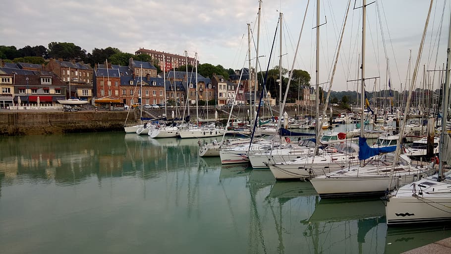 normandy, port, sailing yachts, nautical vessel, transportation HD wallpaper