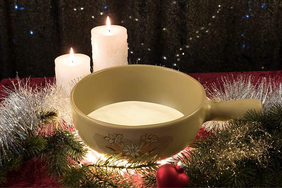 christmas, eat, fondue, cheese fondue, kitchen, candle, burning, HD wallpaper