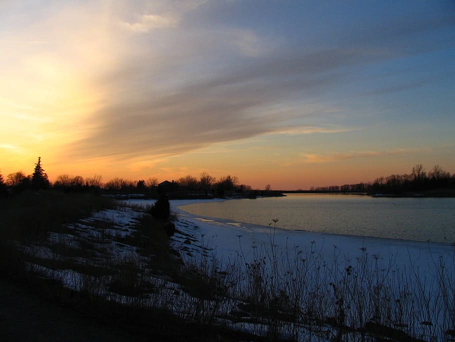Winter, Sunset, Dusk, sky, at dusk, landscape, season, seasons HD wallpaper