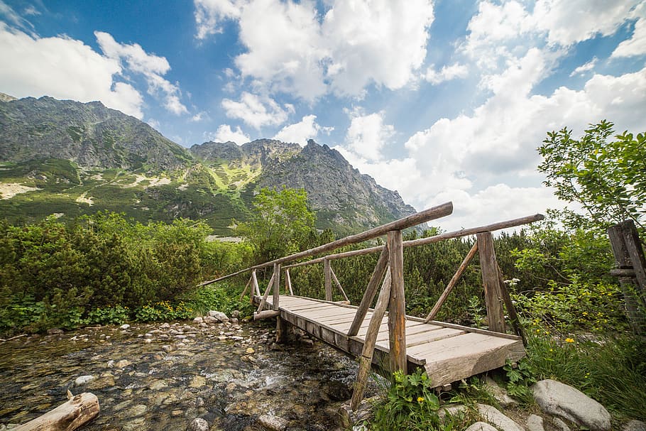 Wooden Bridge in High Tatras Mountains, hiking, hills, nature, HD wallpaper
