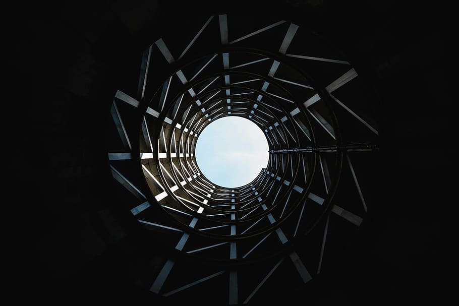 low angle photography tunnel, dark, light, pattern, perspective HD wallpaper
