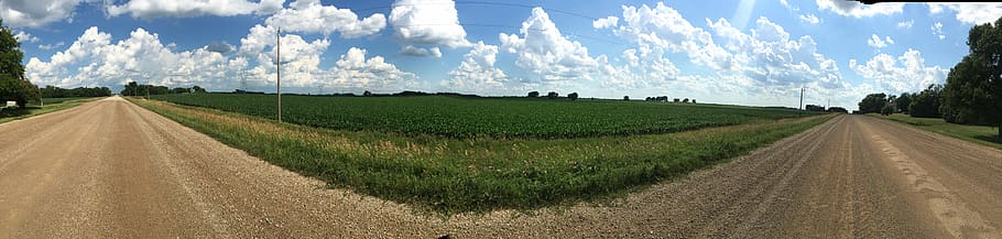 green, landscape, sky, summer, nature, farm, countryside, sunny HD wallpaper