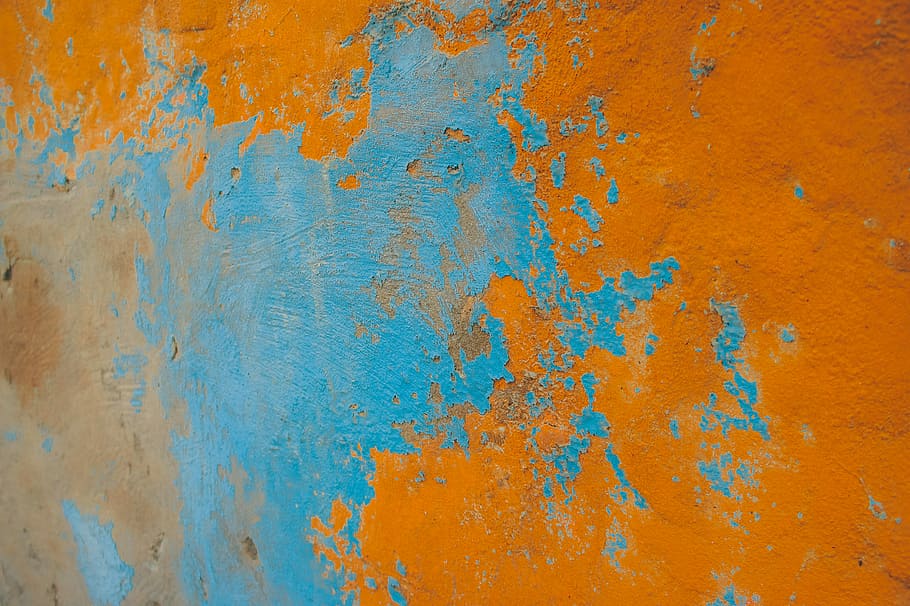 blue and orange surface, wall, stone, concrete, paint, flaked paint HD wallpaper