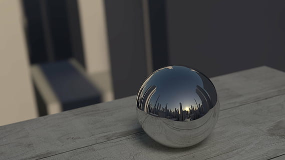 silver ball decor on top of gray wooden surface, mirroring HD wallpaper