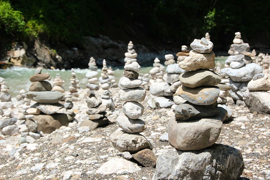 Stone Park, Stones, Stack, stacked stones, shaky, water, pebbles HD wallpaper