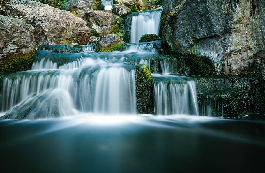 waterfall at daytime, waterfalls, moss, long exposure, motion HD wallpaper