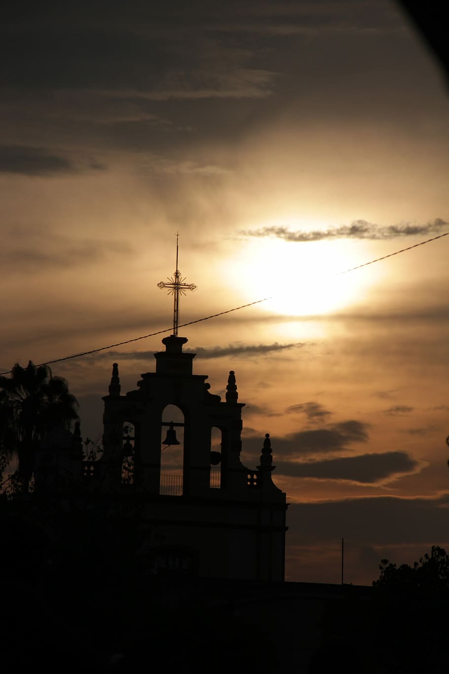 Sunset, Landscape, Sun, City, sky, backlight, orange sky, church HD wallpaper