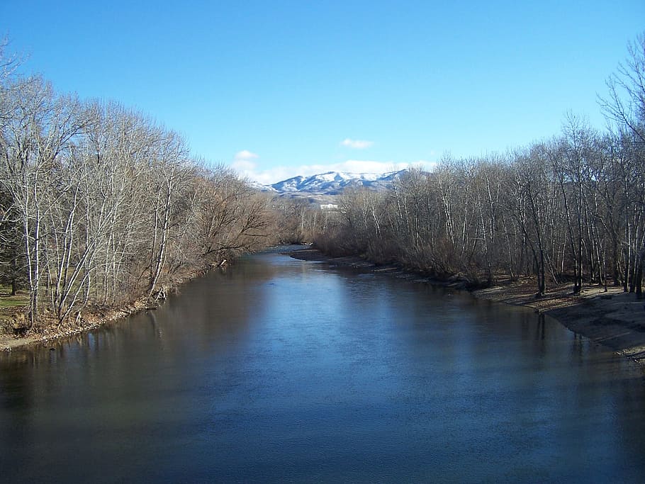 River, Winter, Trees, Landscape, Water, season, sky, outdoor HD wallpaper