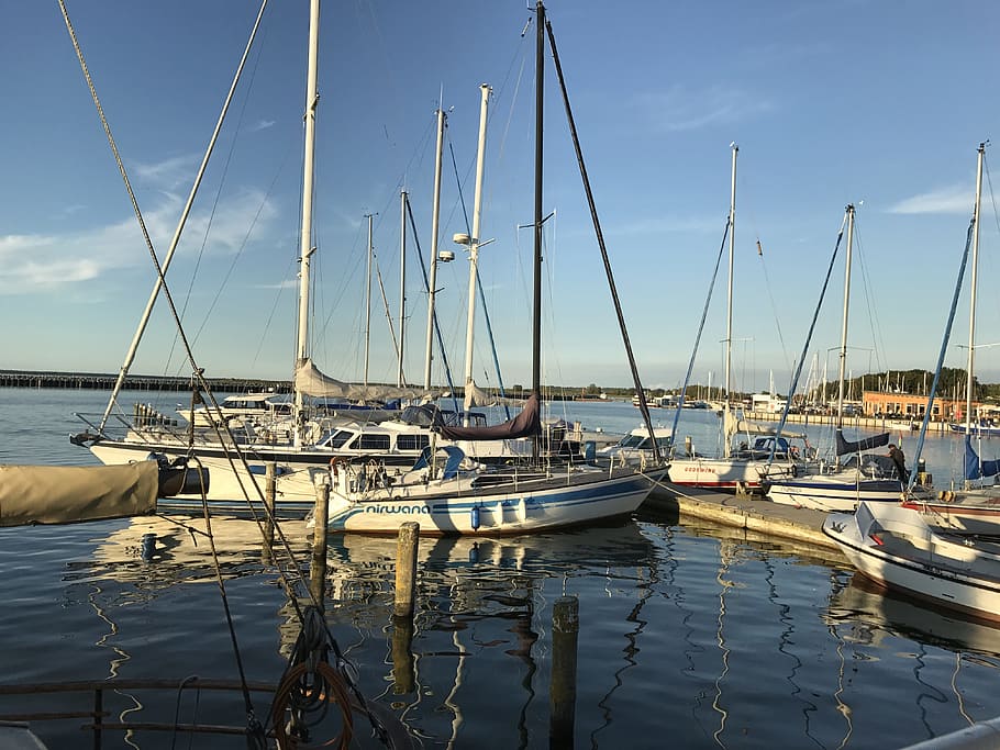 barth, bodden, barther bodden, port, abendstimmung, water, sailing boat HD wallpaper