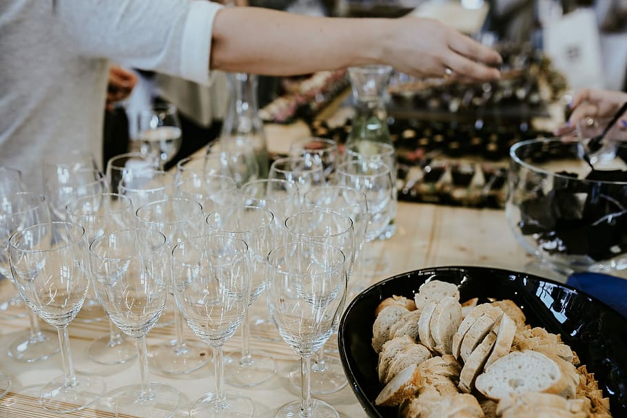 Elegant buffet with food, bread, glasses, snack, plates, dish HD wallpaper