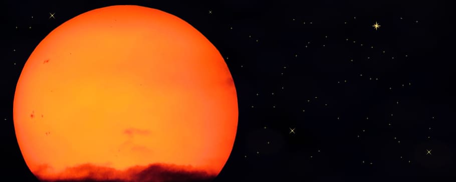 stock photography of orange full moon, sun, sunset, nature, star, HD wallpaper