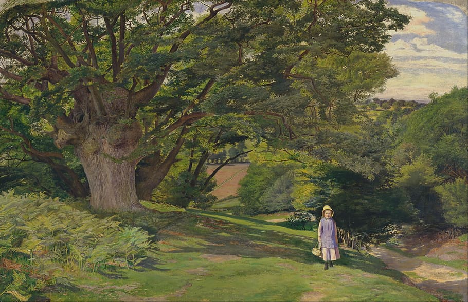 painting of girl near a giant tree, william hayes, oil on canvas