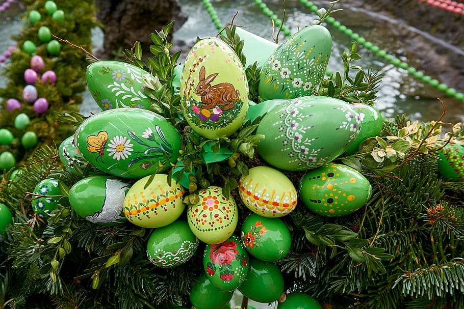 easter well, bieberbach, easter eggs, custom, fountain jewelry HD wallpaper