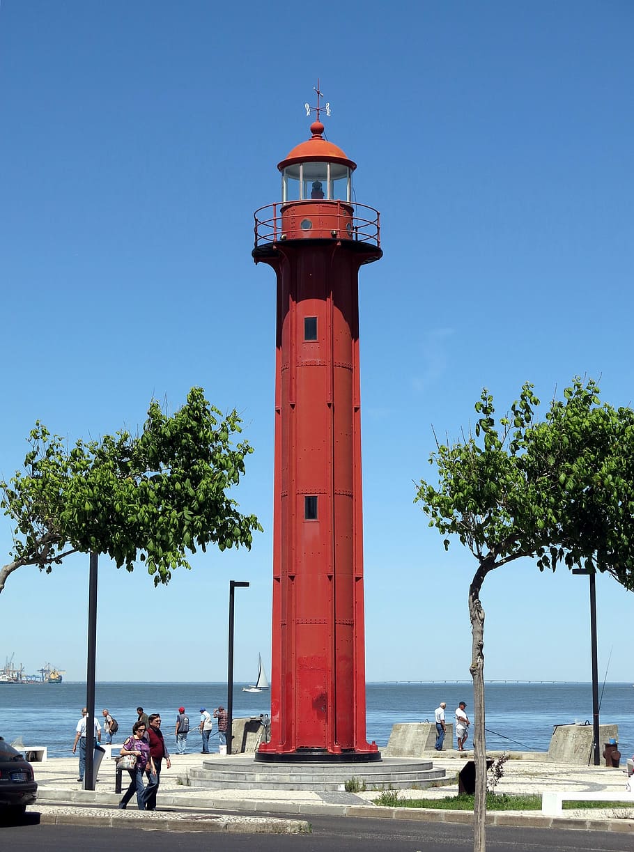 Lighthouse, Lisbon, Sea, Atlantic, Tree, port, bank, water HD wallpaper