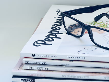 black framed eyeglasses on Peppermint magazine, paper, business HD wallpaper