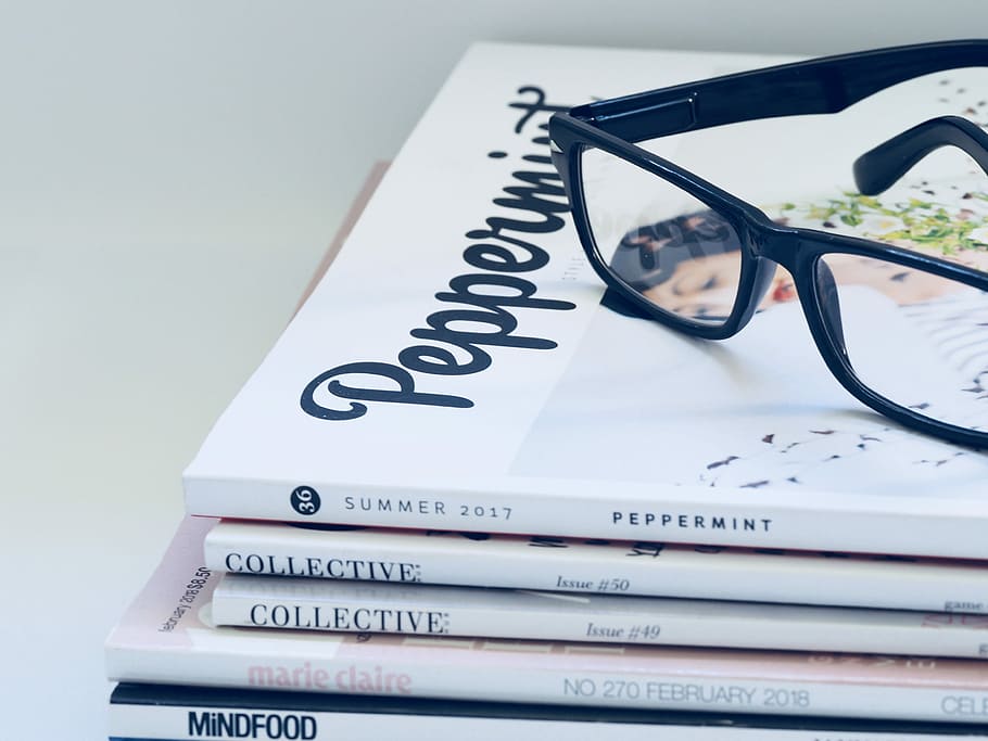 black framed eyeglasses on Peppermint magazine, paper, business HD wallpaper