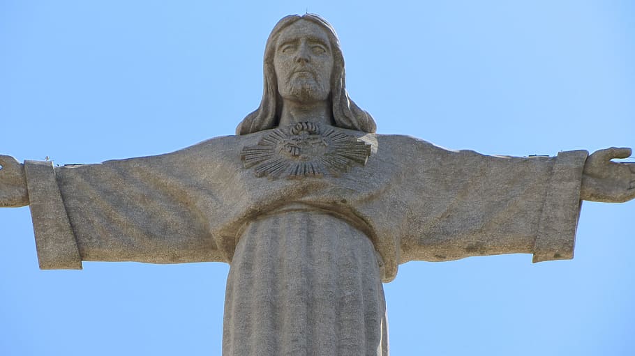 Lisbon, Christ, Statue, low angle view, religion, sculpture HD wallpaper