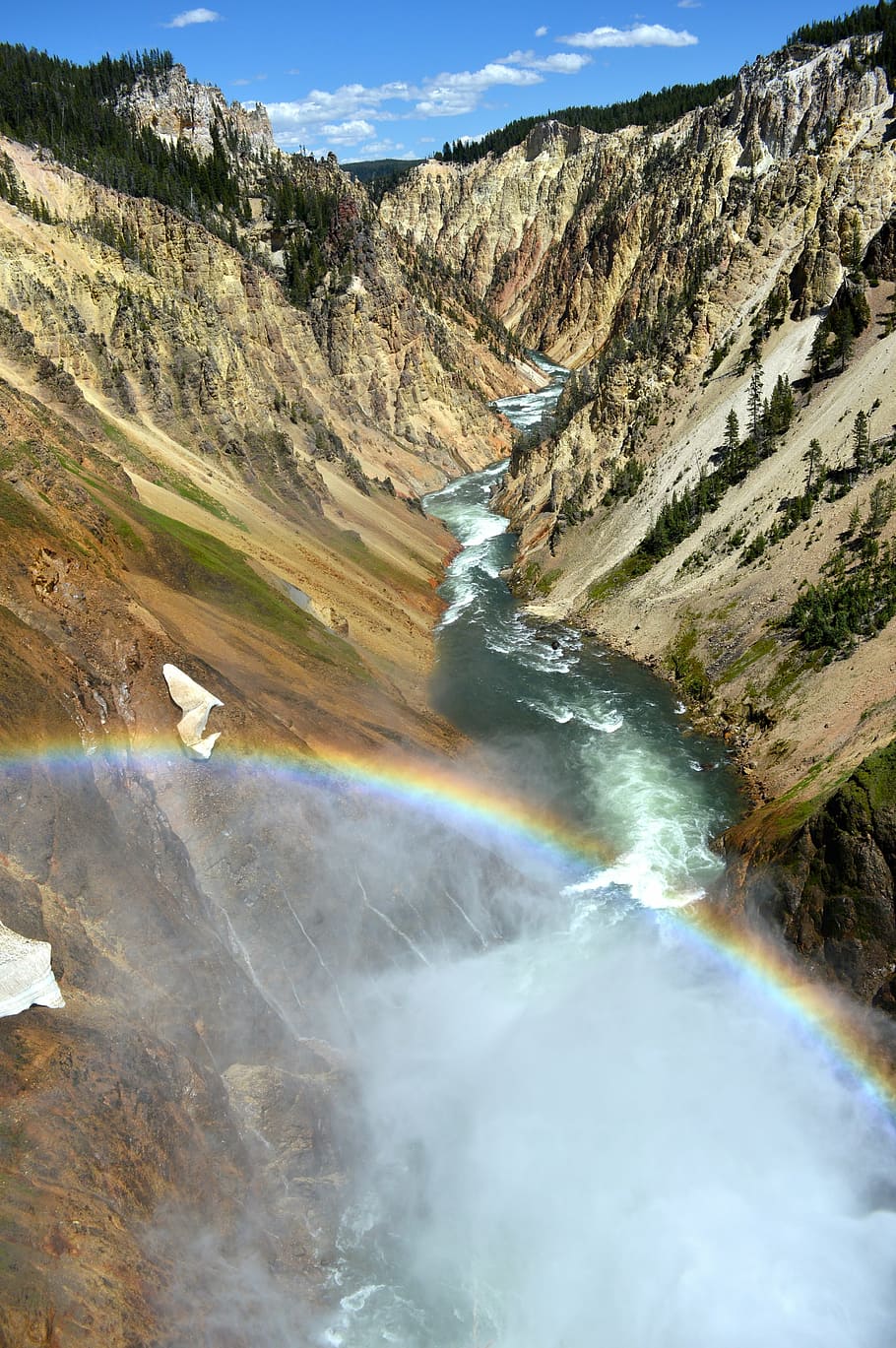river in between mountains during daytime, rainbow, valley HD wallpaper