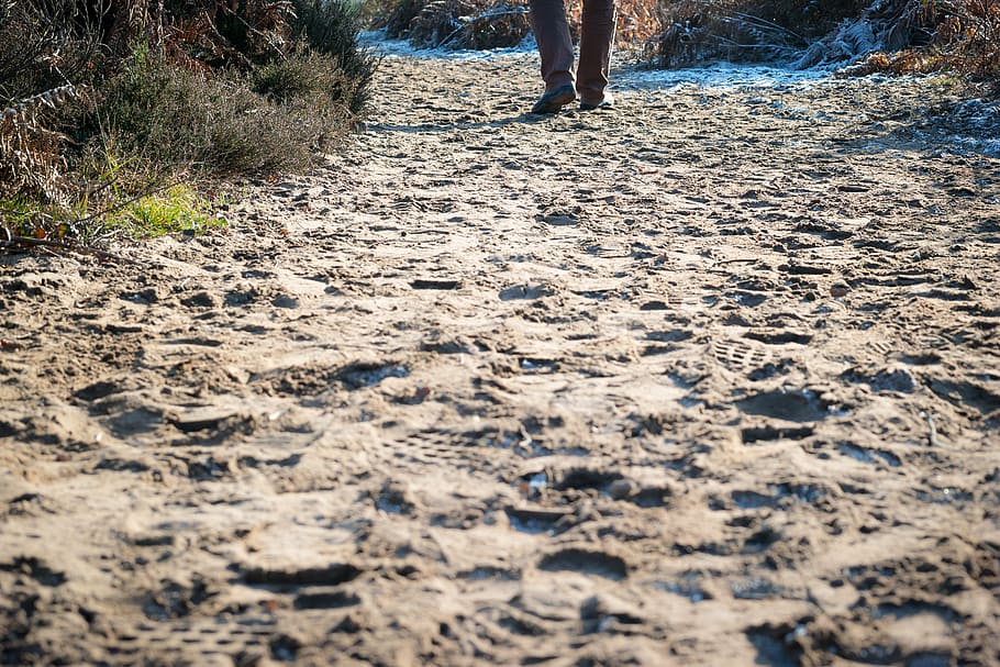 away, traces, sand, prints, go, hiking, legs, feet, footprints HD wallpaper