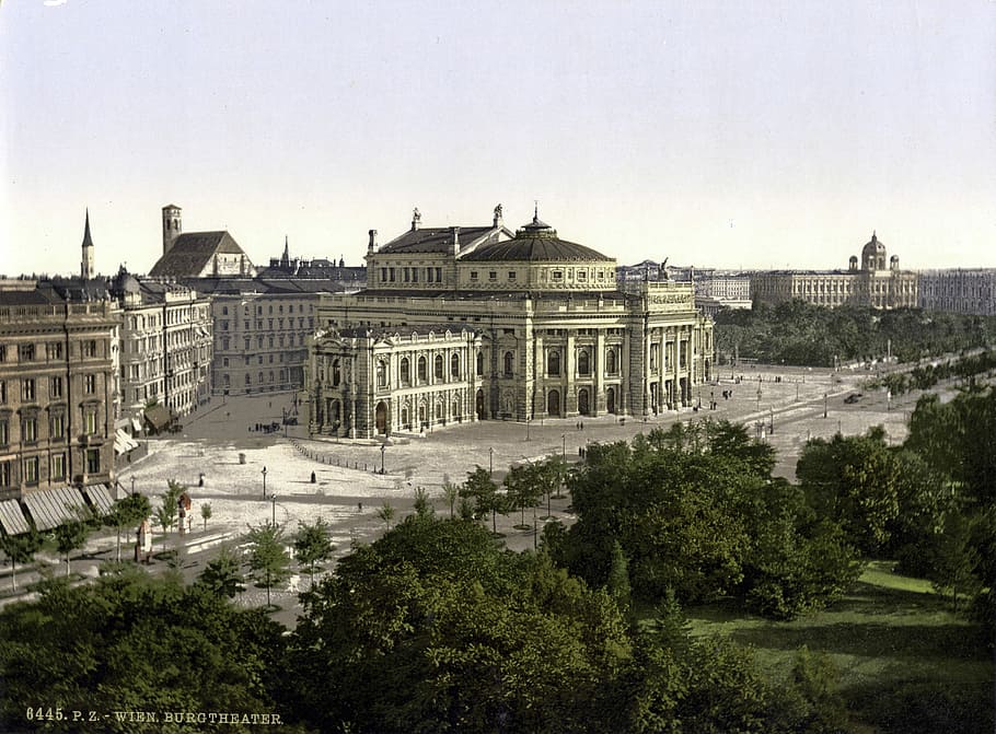 Color photo lithograph of Vienna, 1900 in Austria, building, cityscape