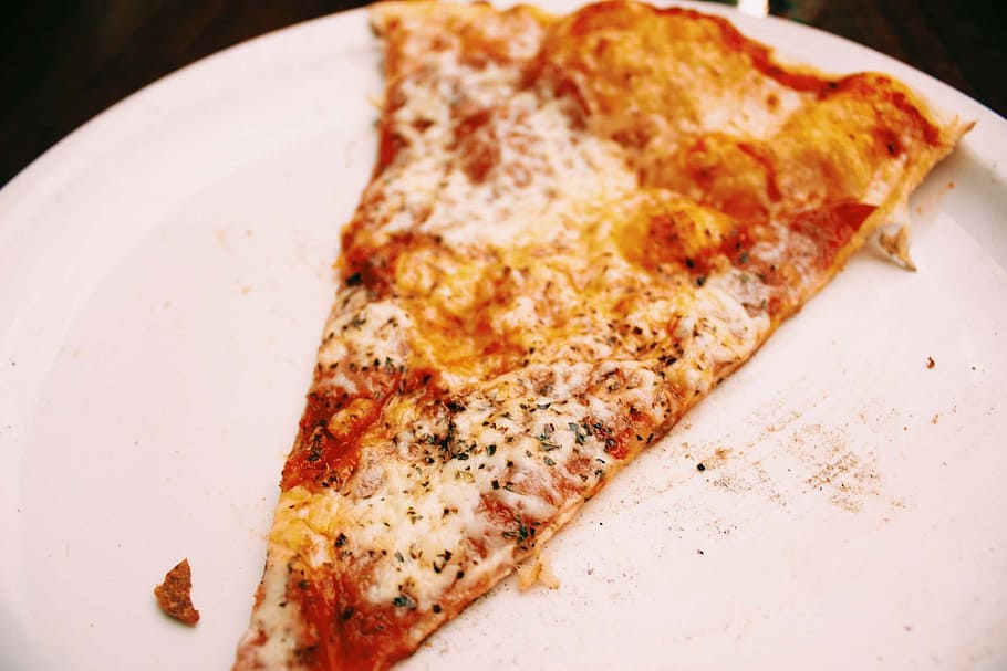 slice of pizza on plate, food, food and drink, italian food HD wallpaper