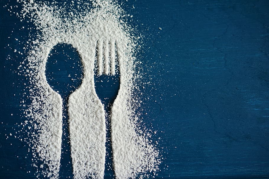 spoon and fork salt art, cutlery, icing sugar, silhouette, eat