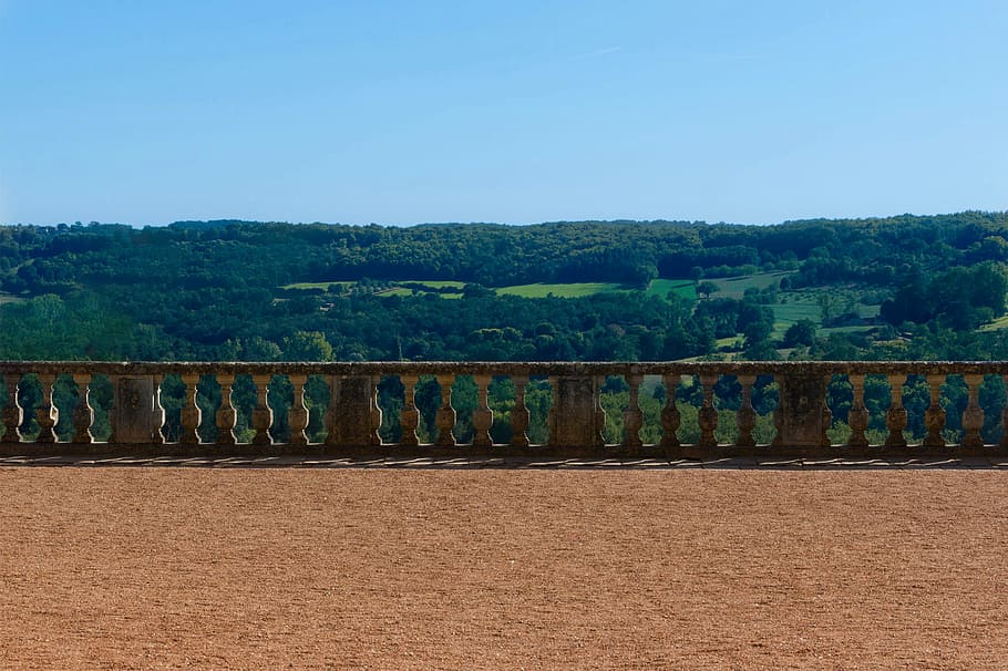 Balustrade, Palace, Hautefort, Courtyard, france, view, park HD wallpaper