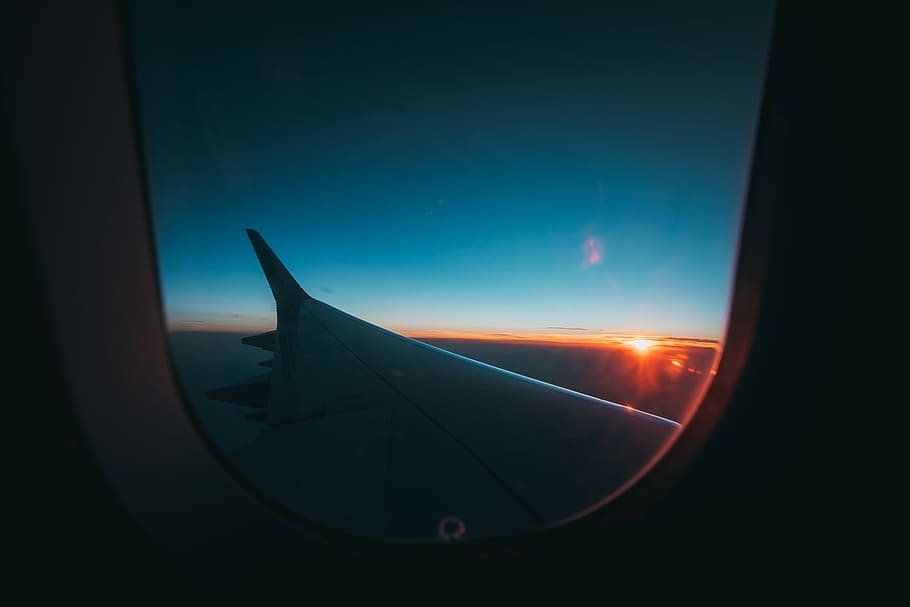 aircraft wingtip photography during golden hour, photo of airplane wings during sunset HD wallpaper