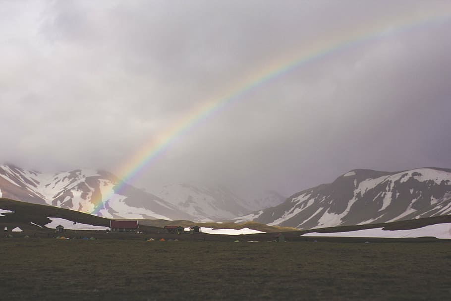 brown and white field under the rainbow sky at daytime, beside, HD wallpaper