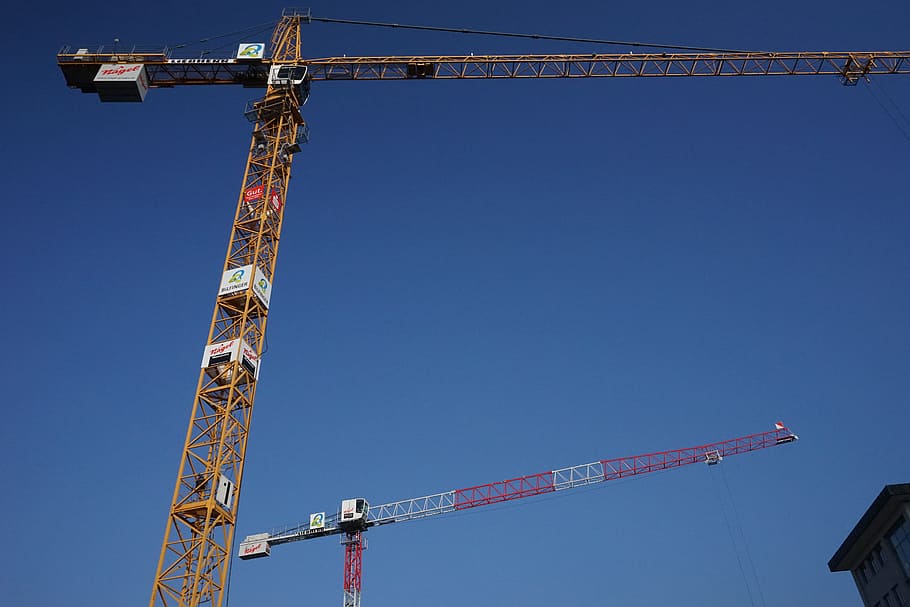 Crane, Build, Sky, baukran, site, construction work, lattice boom crane HD wallpaper