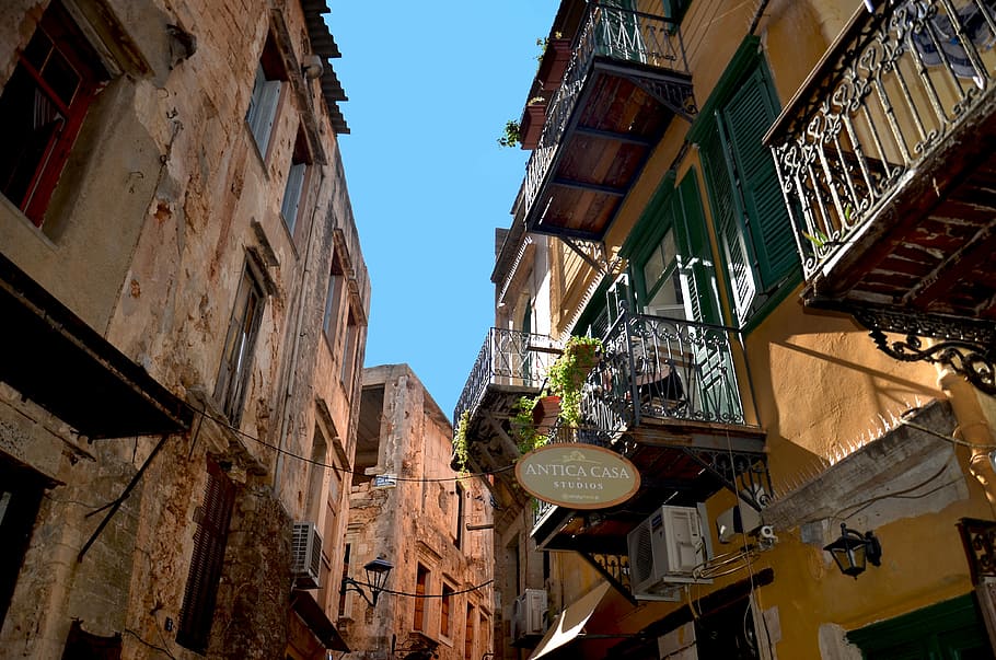 greece, chania, crete, old, low angle view, building exterior HD wallpaper