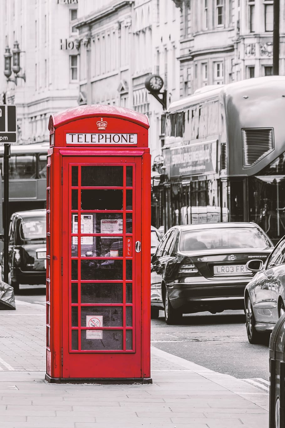 selective color of red Telephone booth, london, england, red telephone box
