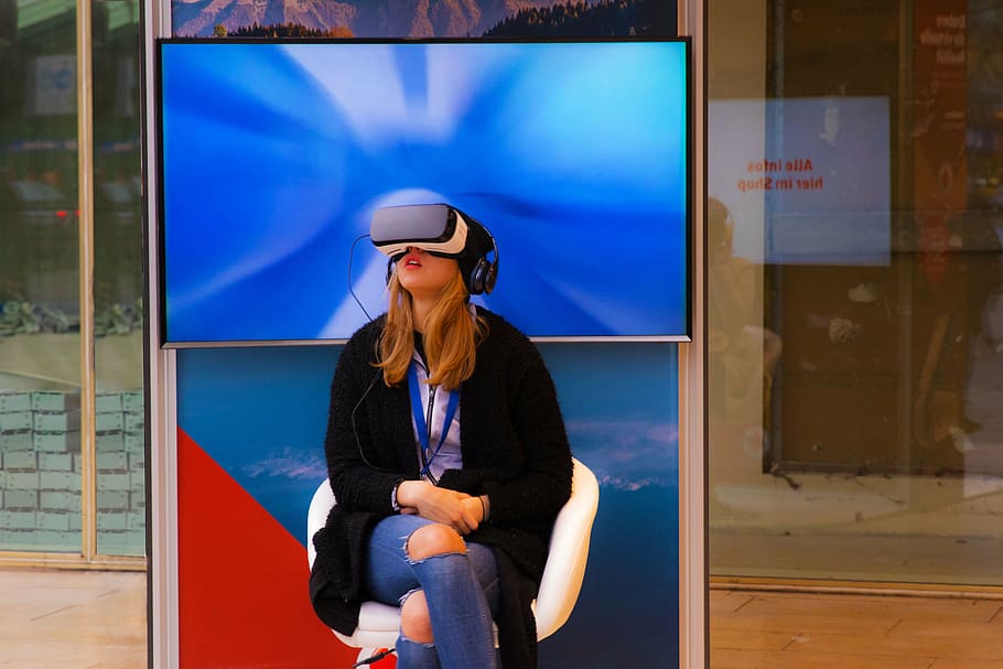 woman sitting on white chair, berlin, oculus rift, 3d, virtual reality, HD wallpaper