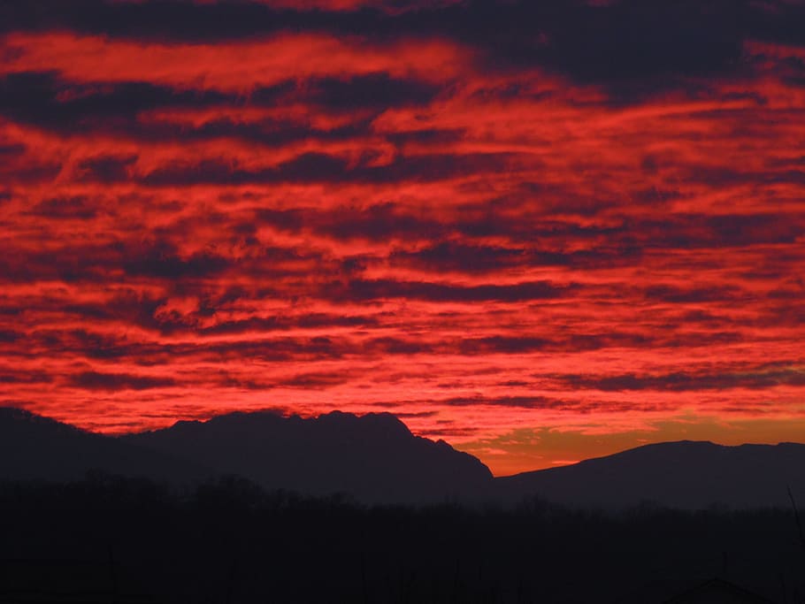 sky, red, beauty, dramatic, dawn, mountain, beauty in nature HD wallpaper