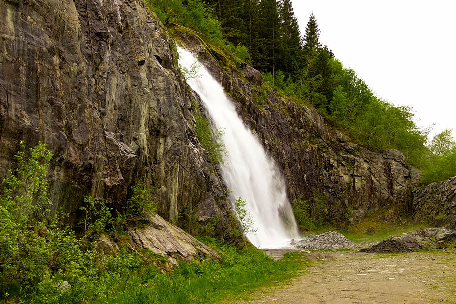 waterfall, norway, mountains, view, nature, landscape, rocks HD wallpaper