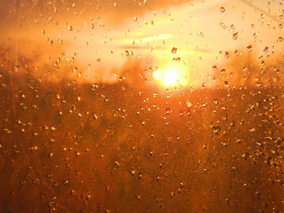 sunset, drops, evening, window, wet, water, glass - material HD wallpaper