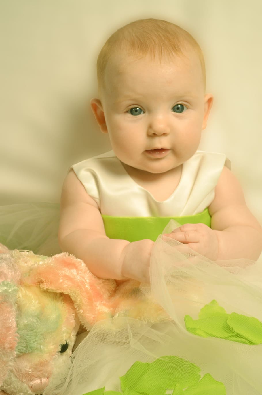 white and green sleeveless dress, baby, easter, adorable, young HD wallpaper